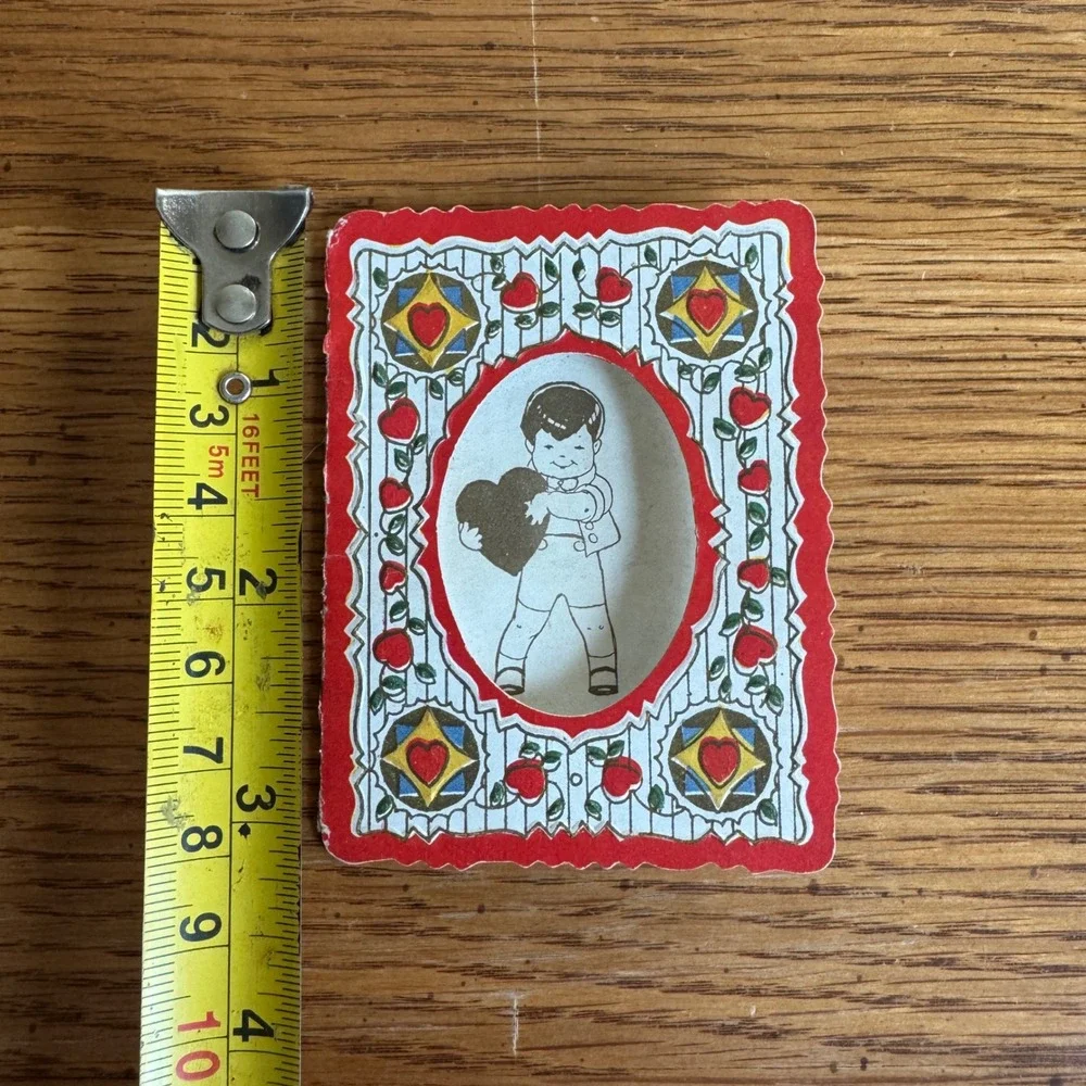 Vintage Valentine Card Boy Holding‎ Heart Carrington Co Chicago Ill Made in USA